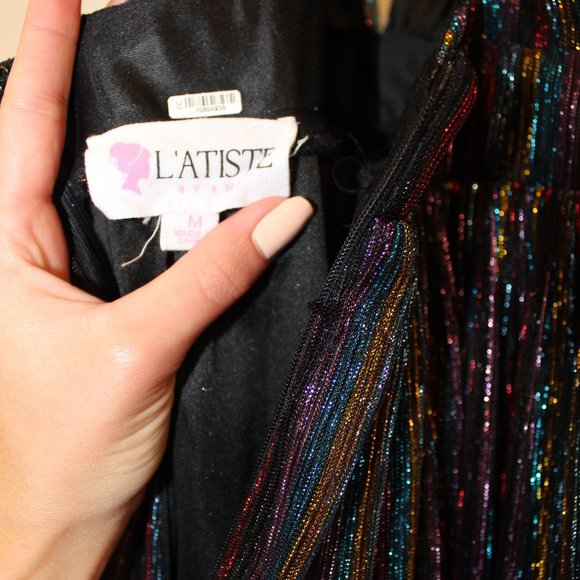 L'ATISTE multicolored plunge v-neck backless dress - Picture 5 of 7